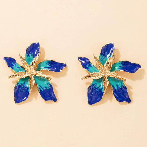 Popular Alloy Flower Earrings With Dripping Oil Processing Technology