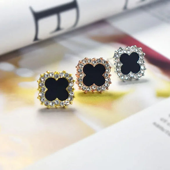 Popular Classic Clover Earrings High-End Rhinestone Simple Korean Fashion Earrings Online Celebrity Temperament Female Jewelry