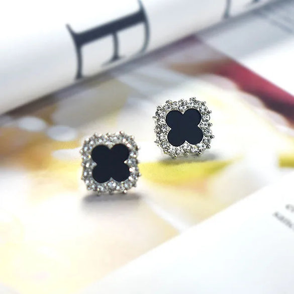 Popular Classic Clover Earrings High-End Rhinestone Simple Korean Fashion Earrings Online Celebrity Temperament Female Jewelry