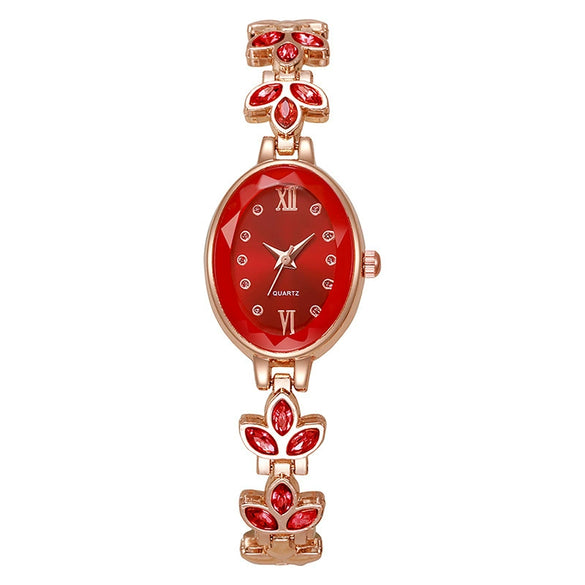 Popular Clover Women's Fashion Quartz Watch With Alloy Case Imitation Leather Strap And Organic Glass Mirror In Barrel Shape