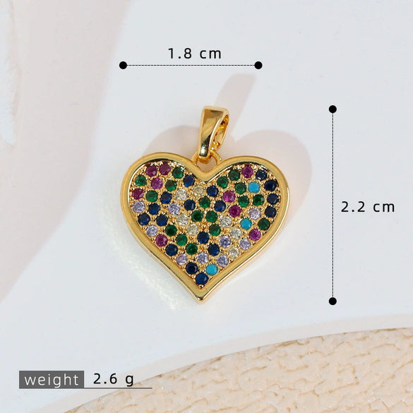 Popular Copper Inlaid Zircon Heart Pendant Necklace With Melon Seed Clasp Electroplated