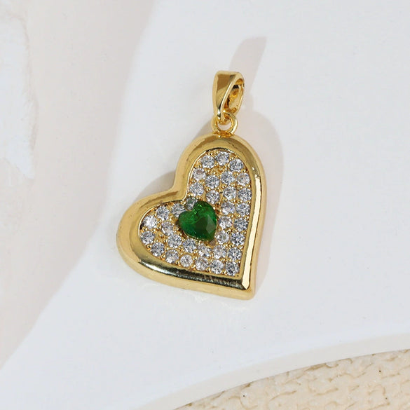 Popular Copper Inlaid Zircon Heart Pendant Necklace With Melon Seed Clasp Electroplated