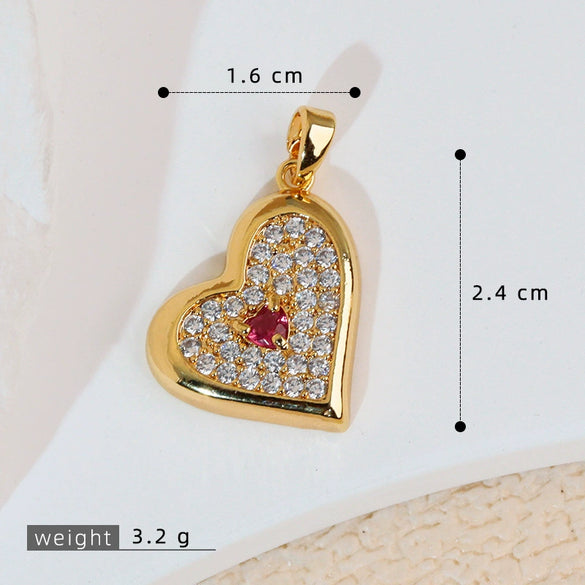 Popular Copper Inlaid Zircon Heart Pendant Necklace With Melon Seed Clasp Electroplated