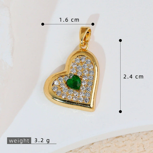 Popular Copper Inlaid Zircon Heart Pendant Necklace With Melon Seed Clasp Electroplated