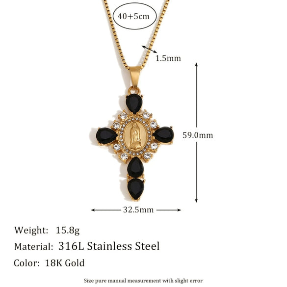 Popular Creative Hiphop Luxury Jewelry Stainless Steel Titanium Steel Plated 18K Gold Virgin Diamond Cross Geometric Pattern For Women Electroplating
