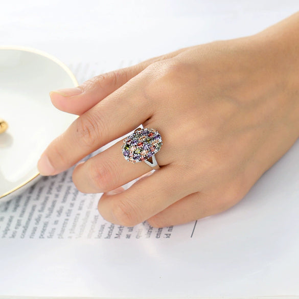Popular Creative Women's Marquise Mixed Color Zircon Ring Light Luxury Style Copper Electroplated Jewelry