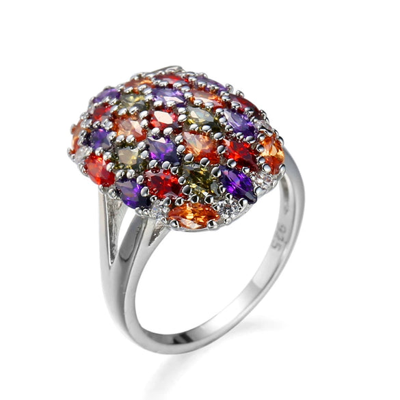 Popular Creative Women's Marquise Mixed Color Zircon Ring Light Luxury Style Copper Electroplated Jewelry