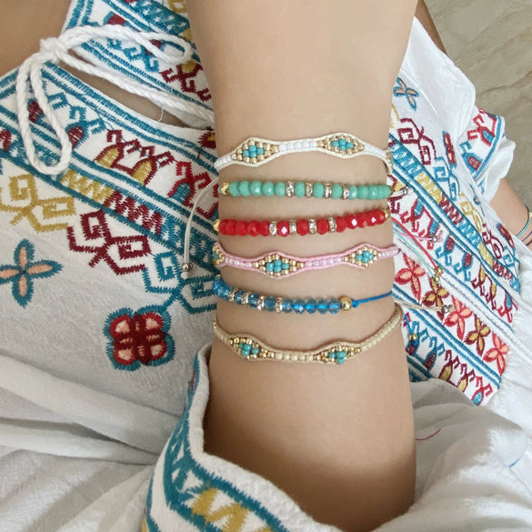 Popular Crystal Rice Beads Woven Bohemian Rhombus Shaped Women's Fashion Personality Bracelet