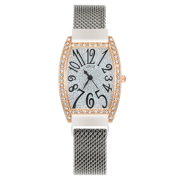Popular Diamondencrusted Barrel Women's Watch Alloy Metal Strap Fashion Style