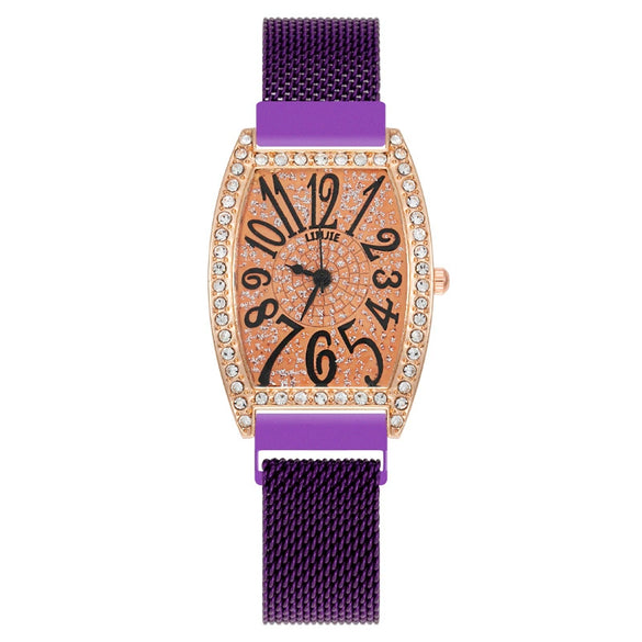 Popular Diamondencrusted Barrel Women's Watch Alloy Metal Strap Fashion Style