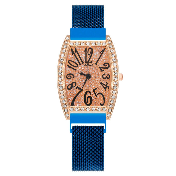 Popular Diamondencrusted Barrel Women's Watch Alloy Metal Strap Fashion Style