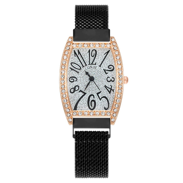 Popular Diamondencrusted Barrel Women's Watch Alloy Metal Strap Fashion Style
