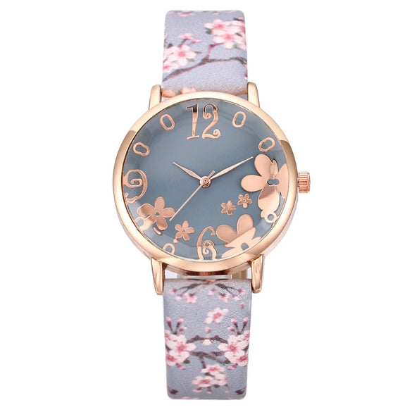 Popular Digital Art Fashion Women's Alloy Case Leather Strap Quartz Watch With Round Dial