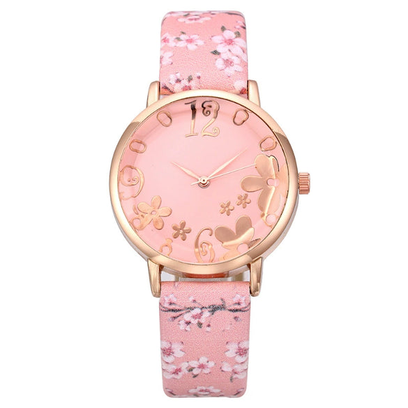 Popular Digital Art Fashion Women's Alloy Case Leather Strap Quartz Watch With Round Dial