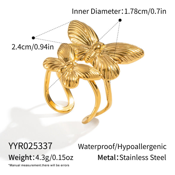 Popular Elegant Butterfly Animal Zodiac Style Stainless Steel Earrings And Ring Jewelry With Electroplating 18K Real Gold