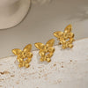 Popular Elegant Butterfly Animal Zodiac Style Stainless Steel Earrings And Ring Jewelry With Electroplating 18K Real Gold