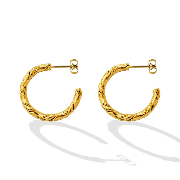 Popular Elegant C Shaped Twist Titanium Steel Gold Plated Earrings For Hot Girls