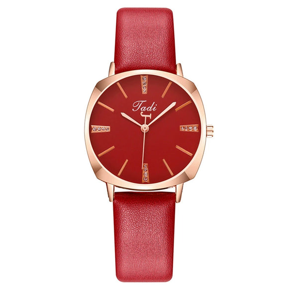 Popular Fashion Diamond Women's Metal Case Imitation Leather Strap Quartz Watch With Round Dial