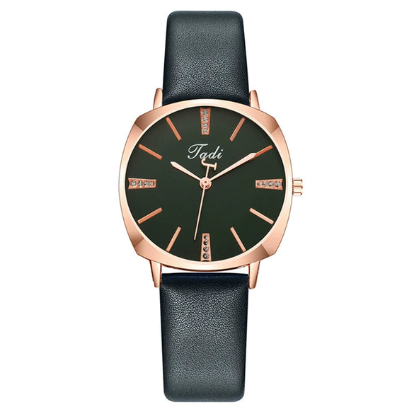 Popular Fashion Diamond Women's Metal Case Imitation Leather Strap Quartz Watch With Round Dial