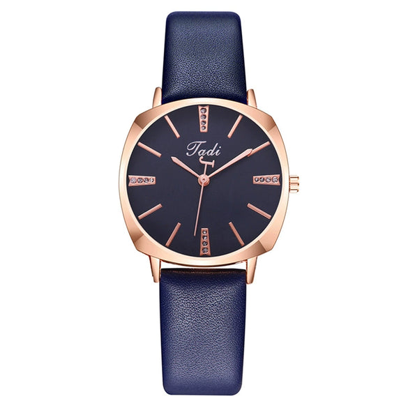 Popular Fashion Diamond Women's Metal Case Imitation Leather Strap Quartz Watch With Round Dial