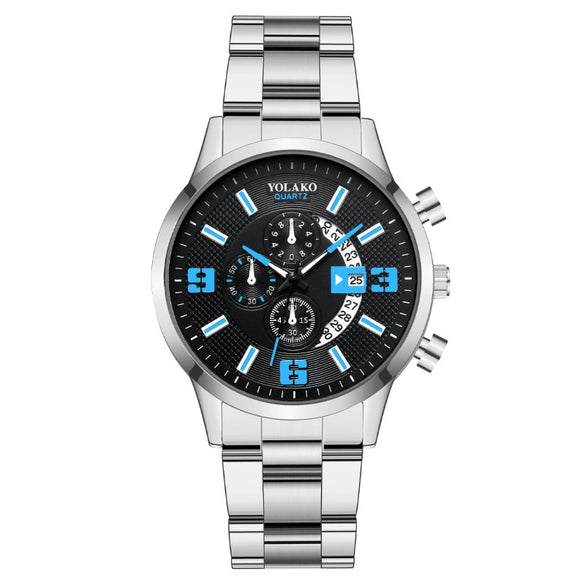 Popular Fashion Men's Watch Stainless Steel Metal Band Threeeye Calendar Digital