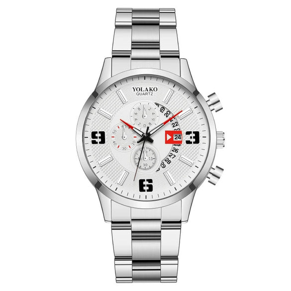 Popular Fashion Men's Watch Stainless Steel Metal Band Threeeye Calendar Digital