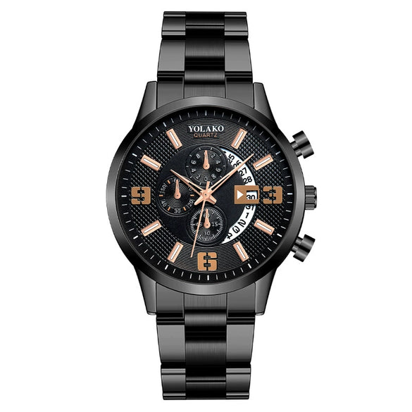 Popular Fashion Men's Watch Stainless Steel Metal Band Threeeye Calendar Digital