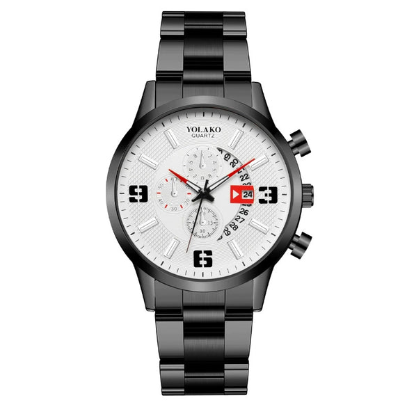 Popular Fashion Men's Watch Stainless Steel Metal Band Threeeye Calendar Digital