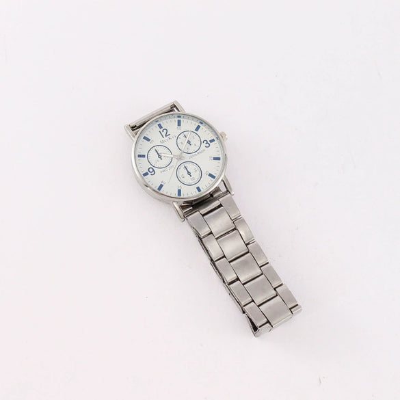 Popular Fashion Men's Watch With Steel Band Plastic Case Mineral Strengthened Mirror And Round Dial