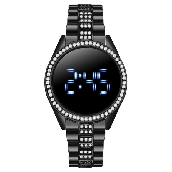 Popular Fashion Metal Women's Diamondencrusted Watch With Round Dial And Digital Display