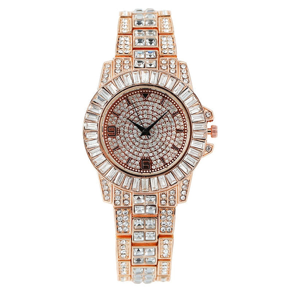 Popular Fashion Metal Women's Quartz Watch With Diamond Encrusted And Round Dial