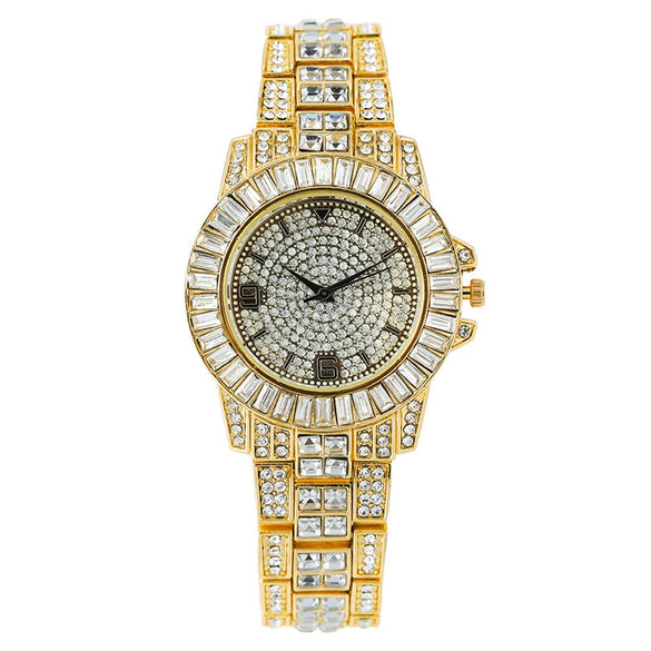 Popular Fashion Metal Women's Quartz Watch With Diamond Encrusted And Round Dial