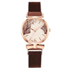Popular Fashion Women's Metal Watch With Leaf Pattern And Round Dial
