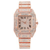 Popular Fashion Women's Quartz Watch Square Metal Case With Full Diamondencrusted Roman Pattern