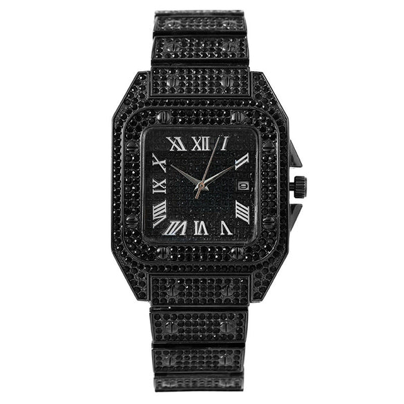 Popular Fashion Women's Quartz Watch Square Metal Case With Full Diamondencrusted Roman Pattern