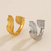 Popular Feather Open Ring For Women Stainless Steel Real Gold Electroplated Hiphop Style