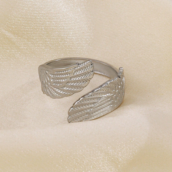 Popular Feather Open Ring For Women Stainless Steel Real Gold Electroplated Hiphop Style