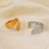Popular Feather Open Ring For Women Stainless Steel Real Gold Electroplated Hiphop Style