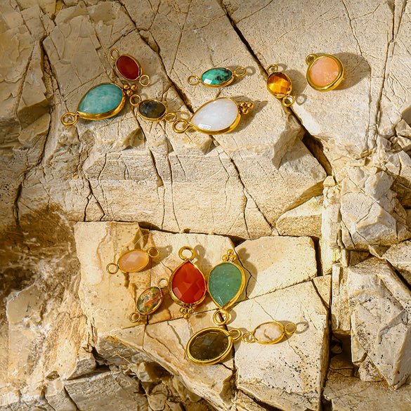 Popular Geometric Natural Stone 18K Gold Plated Stainless Steel Edge Trim Pendant Accessories For Jewelry Making Diy Handmade Materials For Women