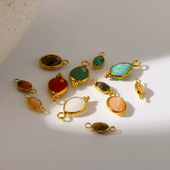 Popular Geometric Natural Stone 18K Gold Plated Stainless Steel Edge Trim Pendant Accessories For Jewelry Making Diy Handmade Materials For Women