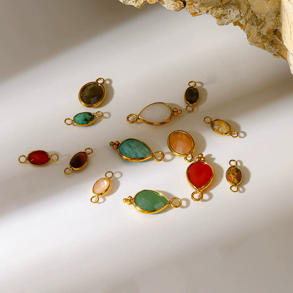 Popular Geometric Natural Stone 18K Gold Plated Stainless Steel Edge Trim Pendant Accessories For Jewelry Making Diy Handmade Materials For Women