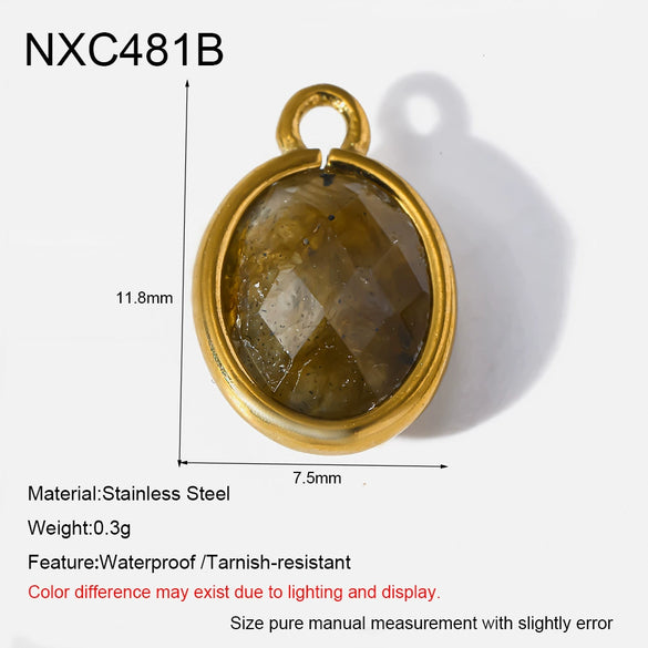Popular Geometric Natural Stone 18K Gold Plated Stainless Steel Edge Trim Pendant Accessories For Jewelry Making Diy Handmade Materials For Women