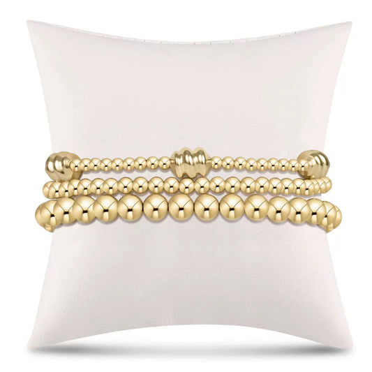 Popular Goldplated Copper Round Bead Stackable Unisex Elastic Bracelet With Geometric Design