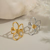 Popular Hollow Flower Stainless Steel Ring With Electroplating For Women High End Hand Jewelry Accessories