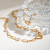 Popular Irregular Pearl Beaded Titanium Steel Necklace And Bracelet With Geometric Design And Electroplating Treatment For Women