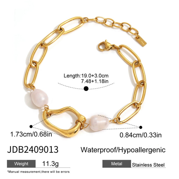 Popular Irregular Pearl Beaded Titanium Steel Necklace And Bracelet With Geometric Design And Electroplating Treatment For Women