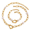 Popular Irregular Pearl Beaded Titanium Steel Necklace And Bracelet With Geometric Design And Electroplating Treatment For Women