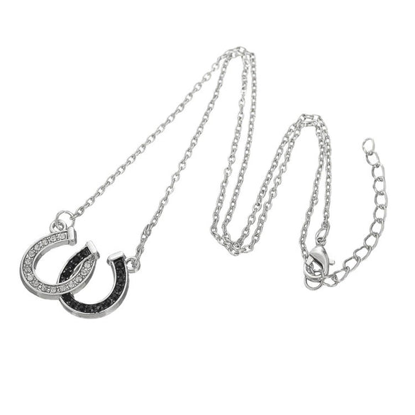 Popular Jewelry Double U Horseshoe Necklace In Black And White Diamond Design Alloy Material With Electroplating Treatment