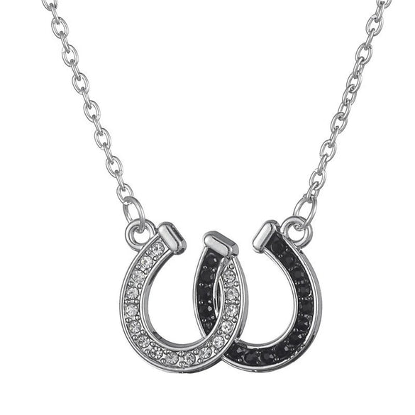 Popular Jewelry Double U Horseshoe Necklace In Black And White Diamond Design Alloy Material With Electroplating Treatment