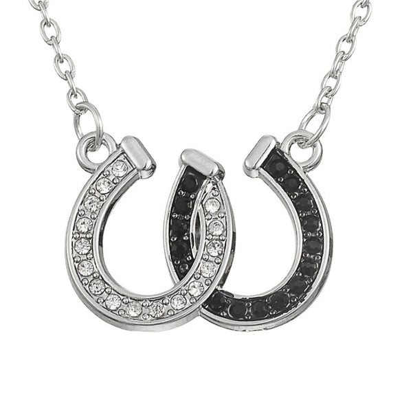 Popular Jewelry Double U Horseshoe Necklace In Black And White Diamond Design Alloy Material With Electroplating Treatment
